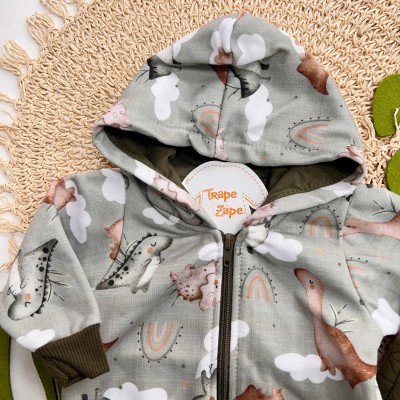 Inverno 2025 - Conjunto Dinos nas Nuvens Jaqueta com Capuz e Calça - Verde